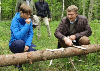 President Kersti Kaljulaid külastas Korjuse-Vanapere majapidamist Lääne-Harju vallas, kus peremees Ando Eelmaa tutvustas erametsade majandamist. Foto: Eesti Erametsaliit