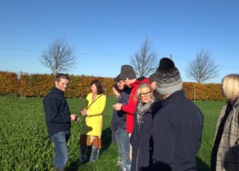 Põllumajandussaaduste eksportija näitab meile teed. Pildil reisil osalenud kuulamas iirlaste kogemusi mitmeliigilise karjamaataimikuga, kus soovitatakse N leostumise vähendamiseks kasutada teelehte ja sigurit. Iirimaal saavad talunikud tulemuspõhist toetust rohumaa liigirikkuse suurendamise eest. Foto: Alo Tänavots