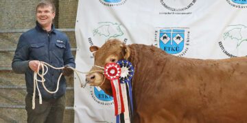 Eesti parim tõupull 2025 TK Lennart koos aretaja Andres Vaaniga (Topi Mõis OÜ). Foto: Liis Ira
